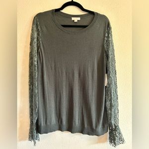 14th & Union Women’s Mixed Media Lace Long Sleeve Top, XL, green, new with tags